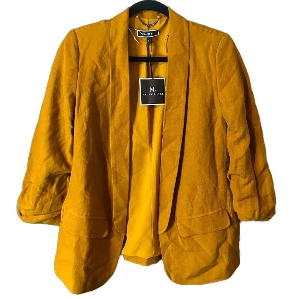 Melanie Lyne Women’s Mustard Golden Yellow Open Blazer Jacket Size 6 NWT